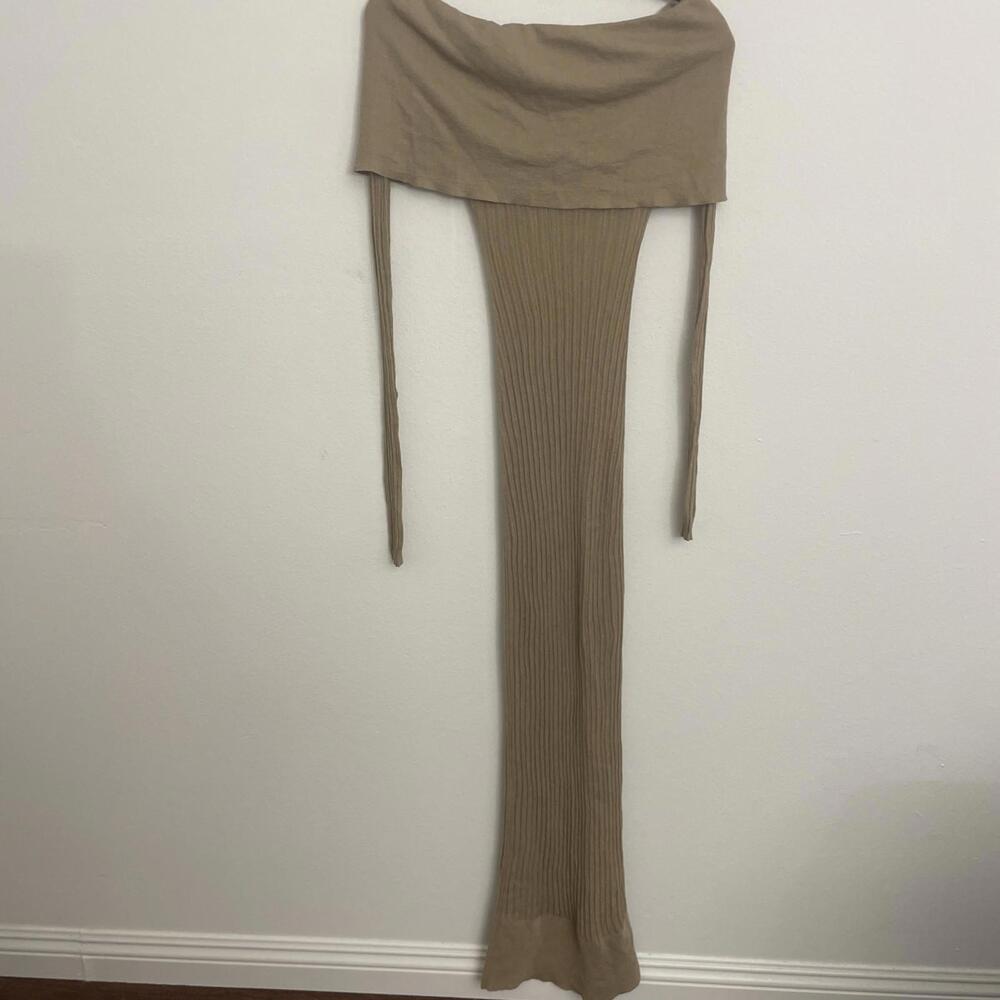 Helsa Justin Knit Off the Shoulder Sheer Long Sleeve Beige Maxi Dress S $258msrp - Picture 3 of 11